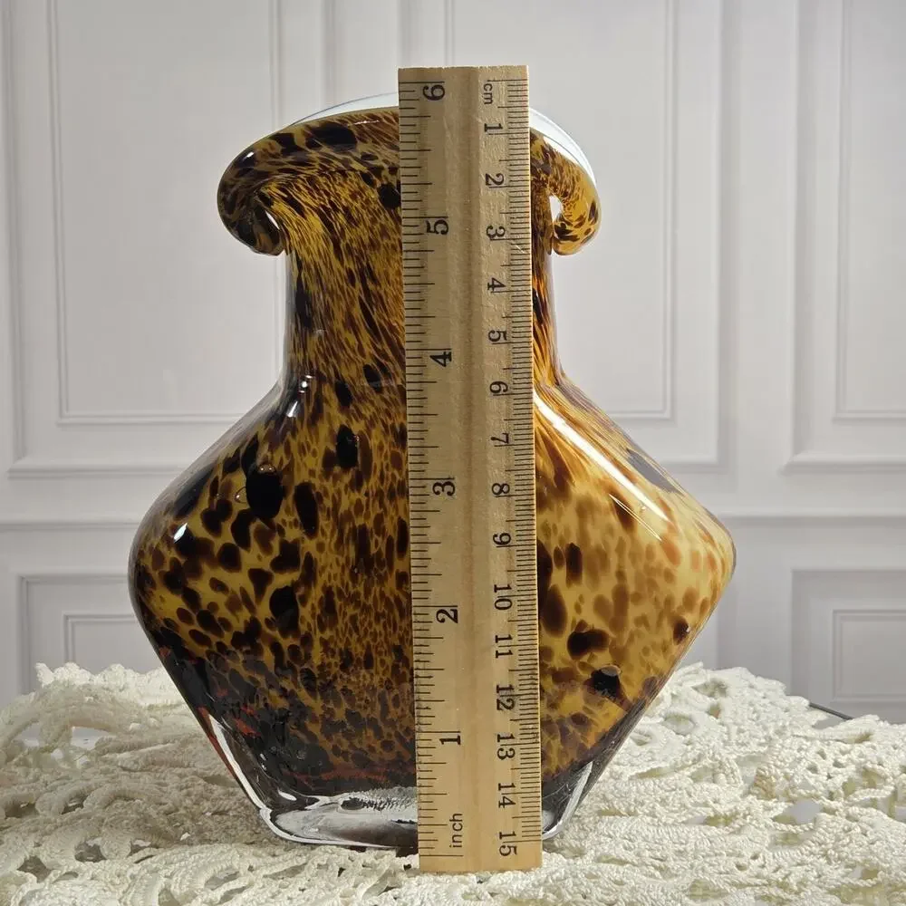 Vintage Estate Murano Style Hand Blown Art Glass Vases Tortoiseshell Patterns